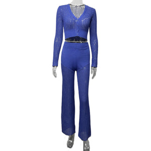 Light luxury women's knitted sexy hollow trousers two - piece suits - Negative Apparel