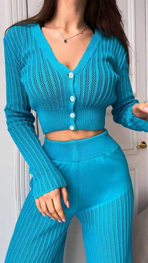 Light luxury women's knitted sexy hollow trousers two - piece suits - Negative Apparel