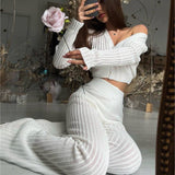 Light luxury women's knitted sexy hollow trousers two - piece suits - Negative Apparel