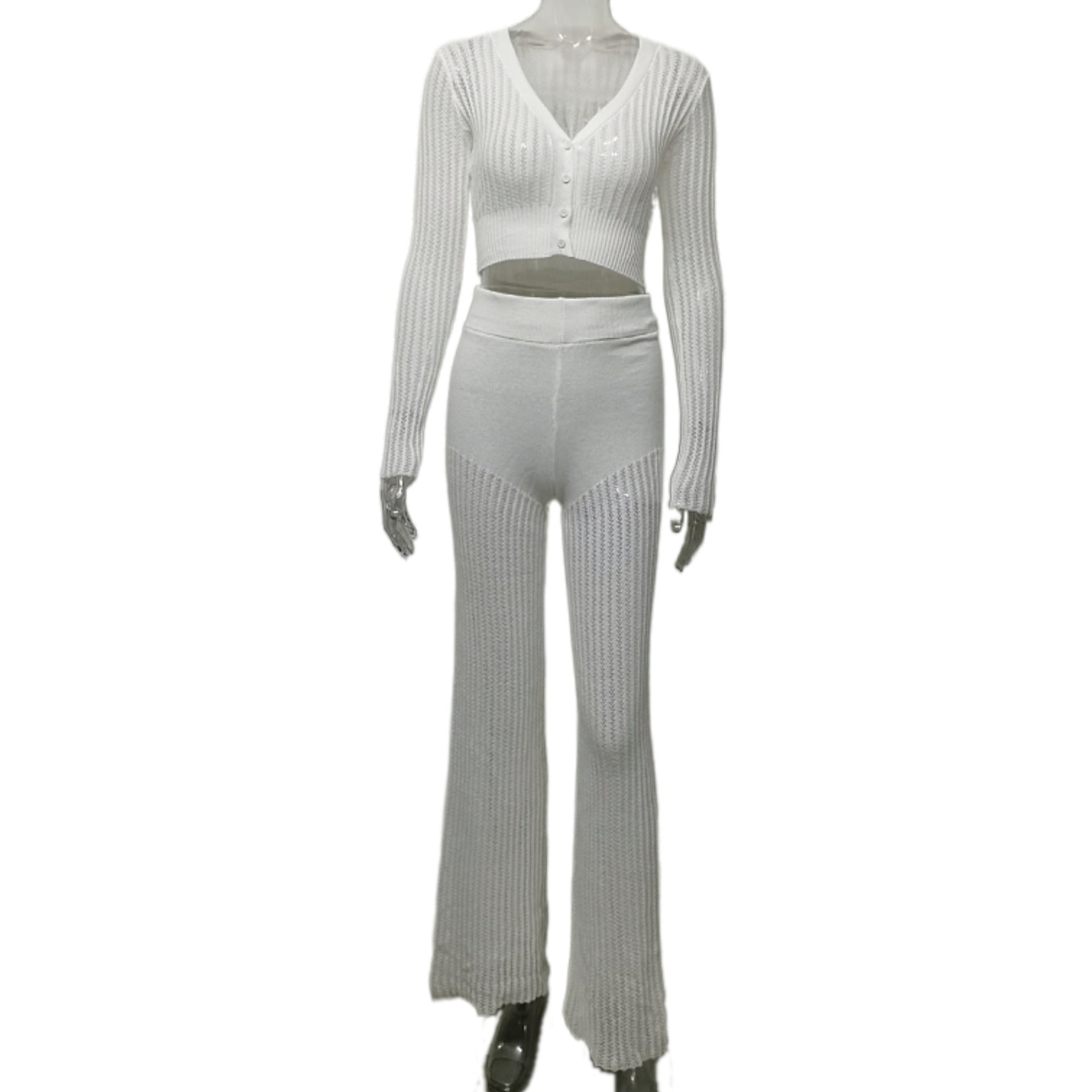 Light luxury women's knitted sexy hollow trousers two - piece suits - Negative Apparel