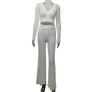 Light luxury women's knitted sexy hollow trousers two - piece suits - Negative Apparel