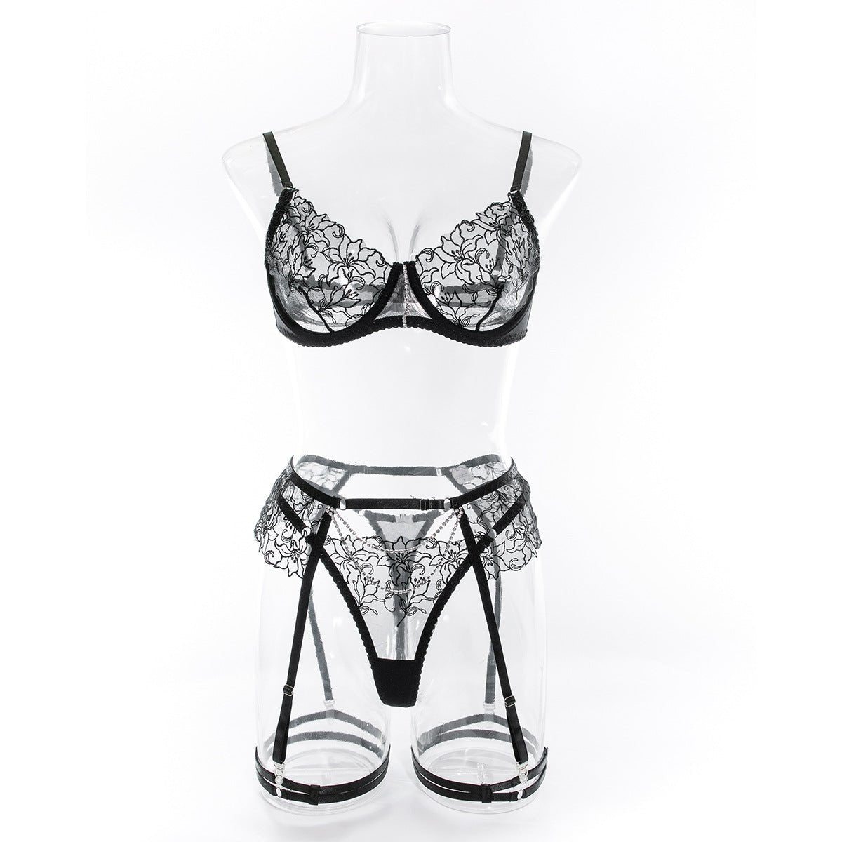 Lingerie set embroidery chain elegant three - piece set for women - Negative Apparel