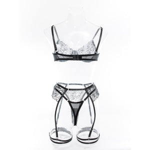 Lingerie set embroidery chain elegant three - piece set for women - Negative Apparel