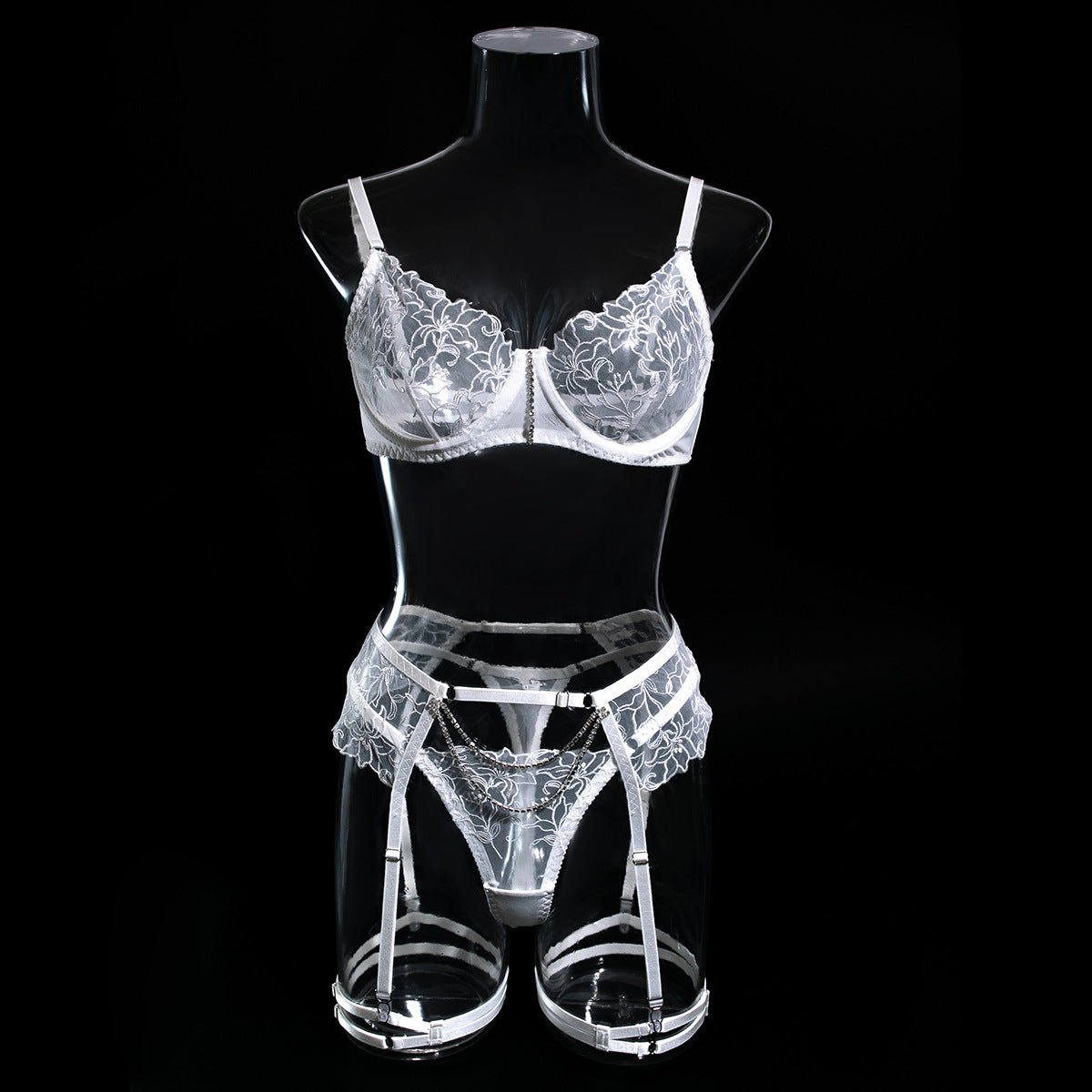 Lingerie set embroidery chain elegant three - piece set for women - Negative Apparel