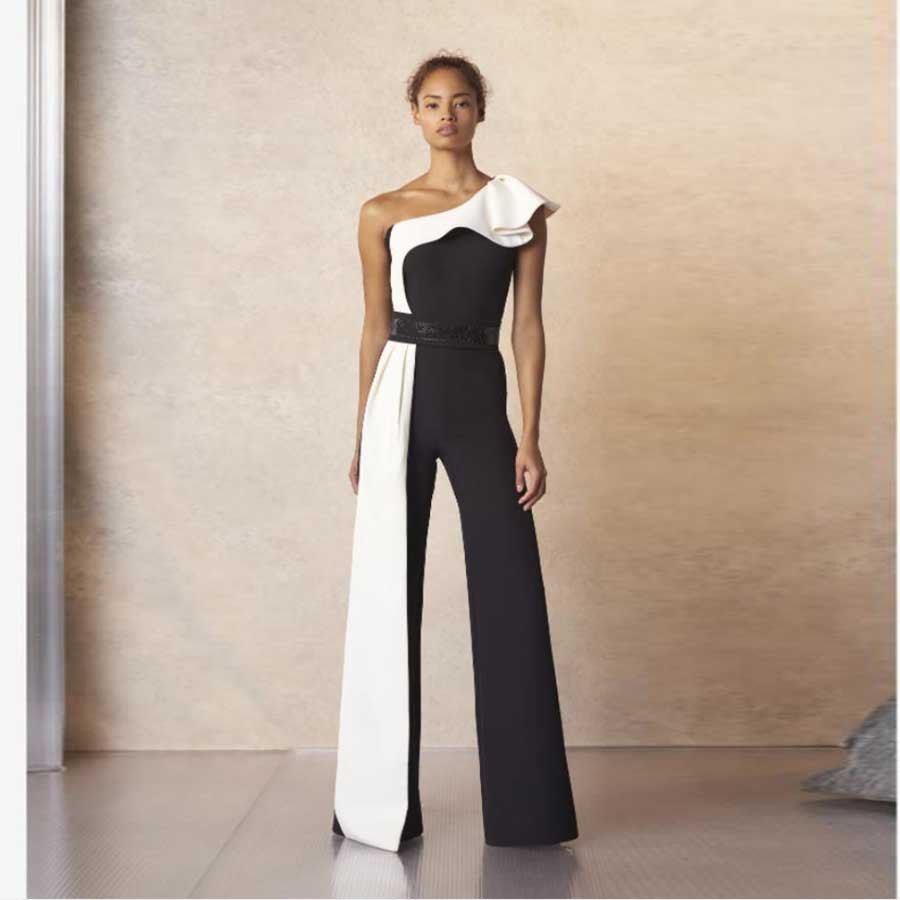 Long Black and White Contrast Sleeveless Slim Fit Splicing Solid Color Jumpsuit - Negative Apparel