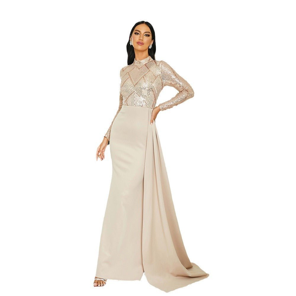 Long sequined round neck banquet evening dress bridesmaid dress - Negative Apparel
