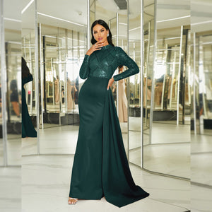 Long sequined round neck banquet evening dress bridesmaid dress - Negative Apparel