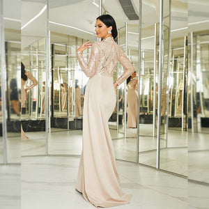 Long sequined round neck banquet evening dress bridesmaid dress - Negative Apparel