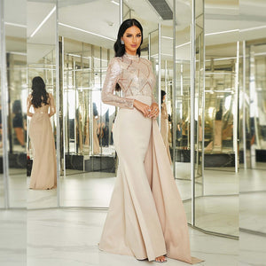 Long sequined round neck banquet evening dress bridesmaid dress - Negative Apparel