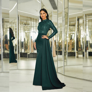 Long sequined round neck banquet evening dress bridesmaid dress - Negative Apparel