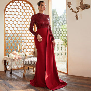 Long sequined round neck banquet evening dress bridesmaid dress - Negative Apparel