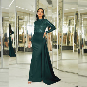 Long sequined round neck banquet evening dress bridesmaid dress - Negative Apparel