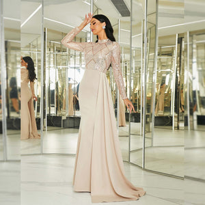 Long sequined round neck banquet evening dress bridesmaid dress - Negative Apparel