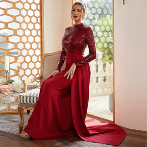Long sequined round neck banquet evening dress bridesmaid dress - Negative Apparel