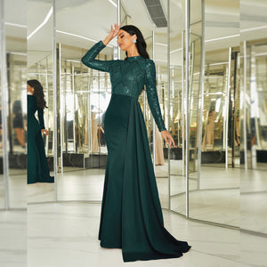 Long sequined round neck banquet evening dress bridesmaid dress - Negative Apparel