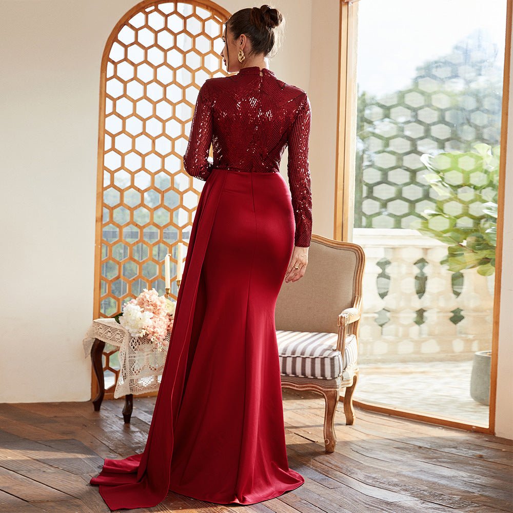 Long sequined round neck banquet evening dress bridesmaid dress - Negative Apparel