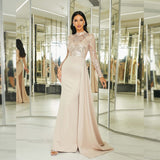 Long sequined round neck banquet evening dress bridesmaid dress - Negative Apparel
