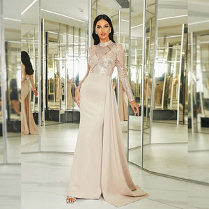 Long sequined round neck banquet evening dress bridesmaid dress - Negative Apparel