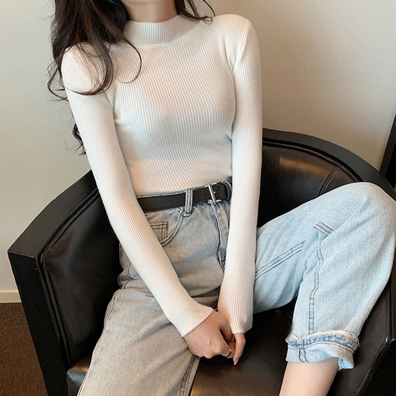 Long Sleeve Korean Style Half Turtleneck Pullover - Negative Apparel