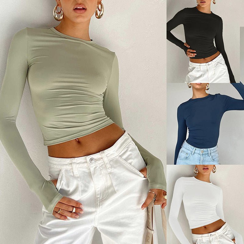 Long Sleeve T-shirt Solid Color Versatile Slim Thin Small Fashion Bottoming Shirt - Negative Apparel