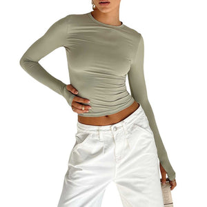 Long Sleeve T-shirt Solid Color Versatile Slim Thin Small Fashion Bottoming Shirt - Negative Apparel