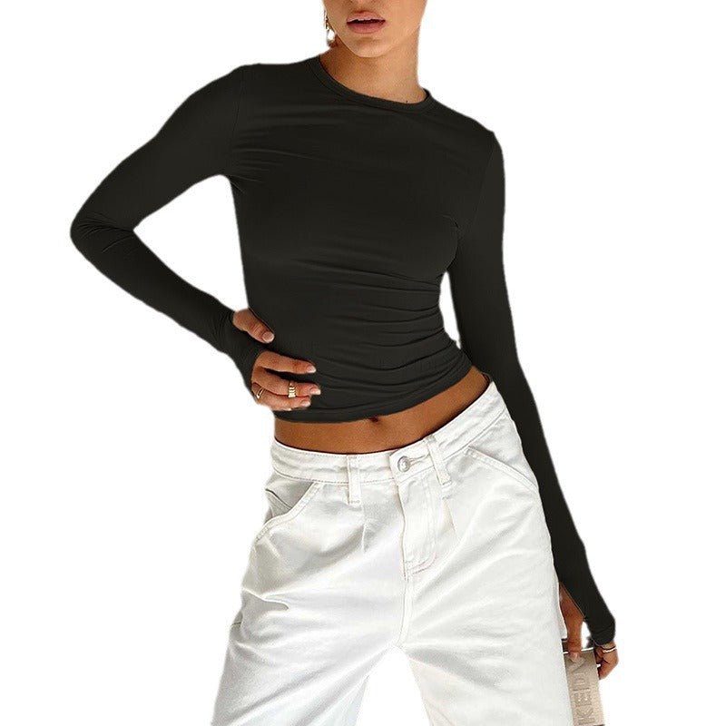 Long Sleeve T-shirt Solid Color Versatile Slim Thin Small Fashion Bottoming Shirt - Negative Apparel
