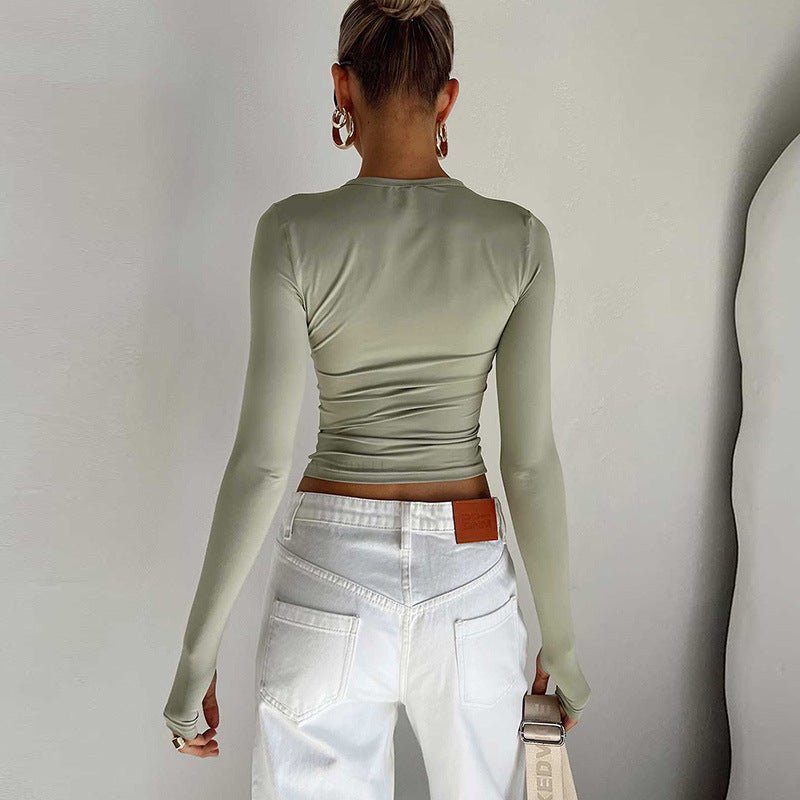 Long Sleeve T-shirt Solid Color Versatile Slim Thin Small Fashion Bottoming Shirt - Negative Apparel