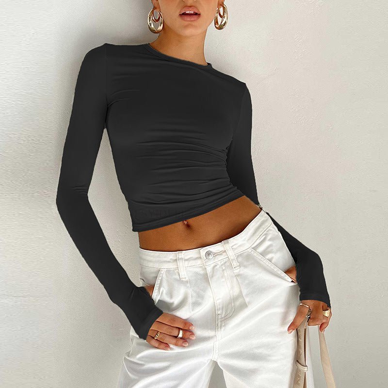 Long Sleeve T-shirt Solid Color Versatile Slim Thin Small Fashion Bottoming Shirt - Negative Apparel