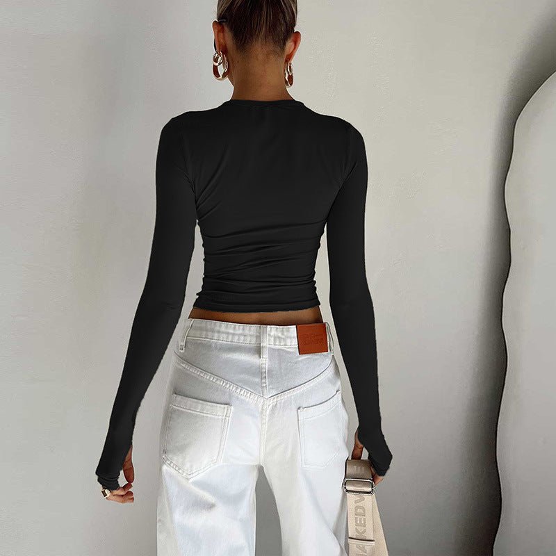 Long Sleeve T-shirt Solid Color Versatile Slim Thin Small Fashion Bottoming Shirt - Negative Apparel