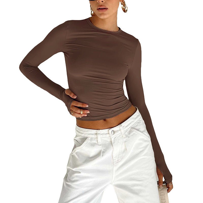 Long Sleeve T-shirt Solid Color Versatile Slim Thin Small Fashion Bottoming Shirt - Negative Apparel