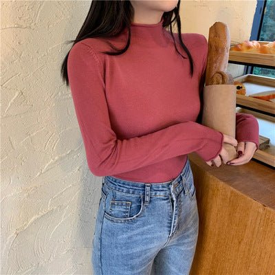 Long - sleeved medium collar inner slim - fitting Korean version bottoming shirt semi - turtleneck pullover knitted sweater wholesale - Negative Apparel