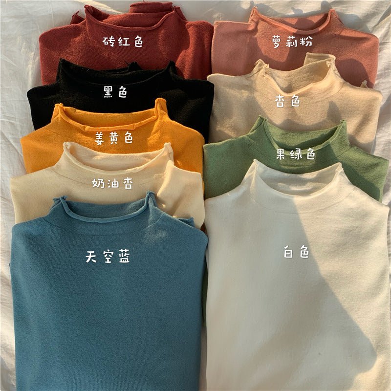 Long - sleeved medium collar inner slim - fitting Korean version bottoming shirt semi - turtleneck pullover knitted sweater wholesale - Negative Apparel