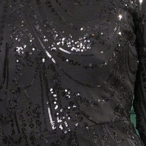 Long - sleeved temperament round neck sxy slim long sequined banquet evening dress bridesmaid dress - Negative Apparel
