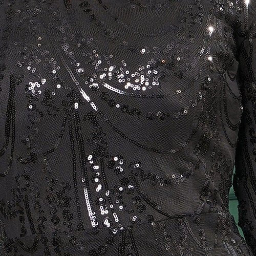 Long - sleeved temperament round neck sxy slim long sequined banquet evening dress bridesmaid dress - Negative Apparel
