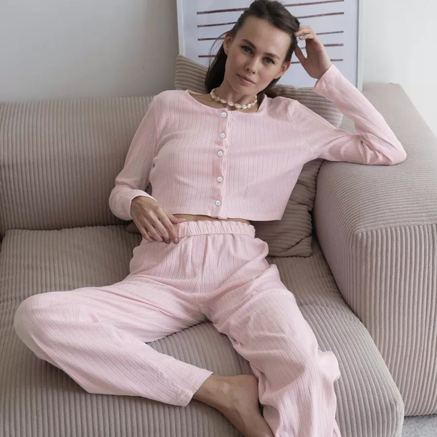 Long - sleeved trousers spring simple casual cardigan pajamas - Negative Apparel