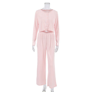 Long - sleeved trousers spring simple casual cardigan pajamas - Negative Apparel