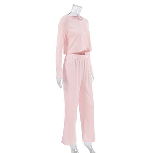 Long - sleeved trousers spring simple casual cardigan pajamas - Negative Apparel