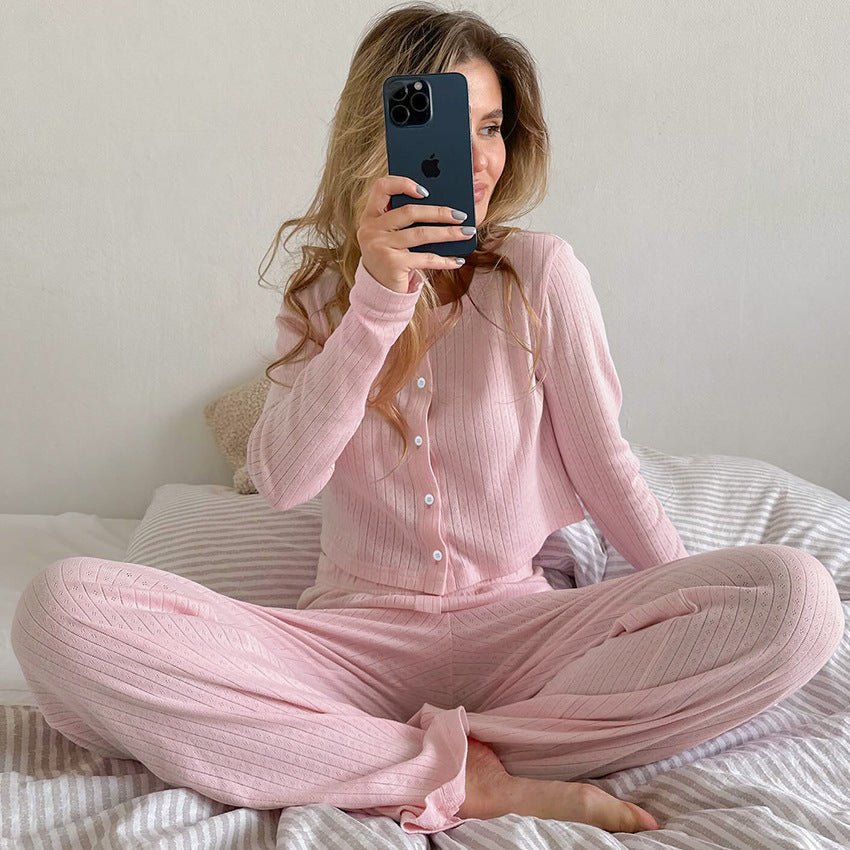 Long - sleeved trousers spring simple casual cardigan pajamas - Negative Apparel