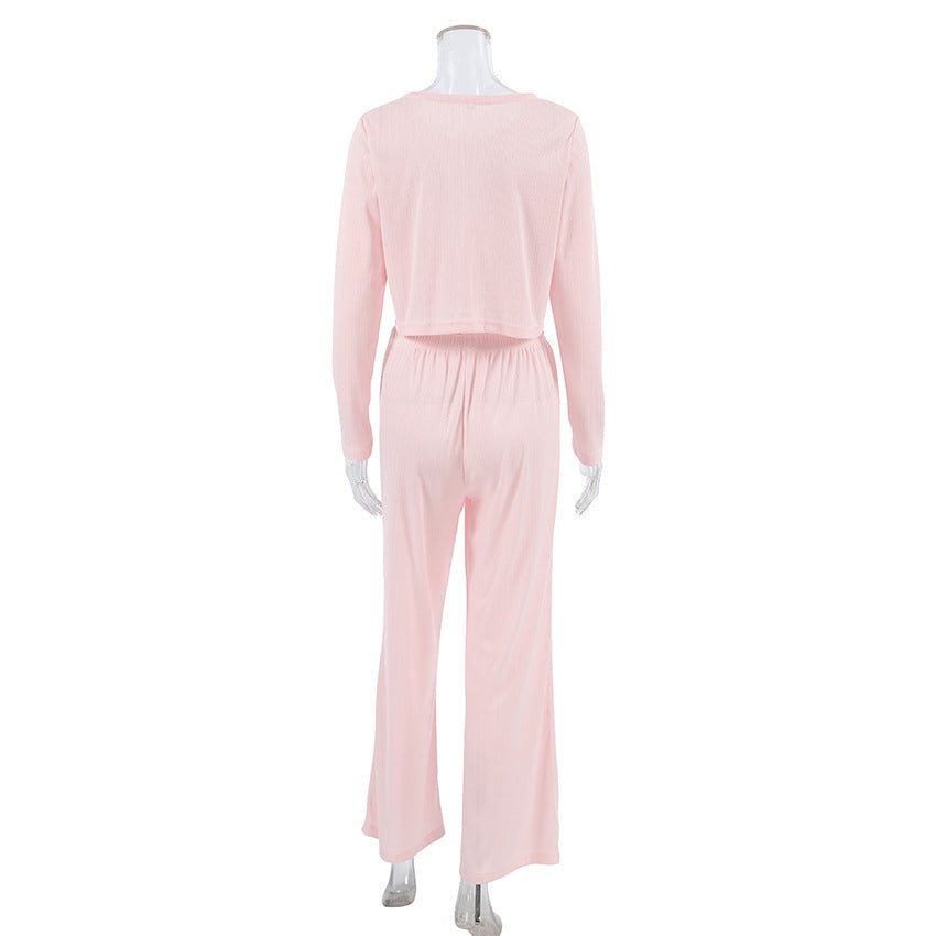 Long - sleeved trousers spring simple casual cardigan pajamas - Negative Apparel