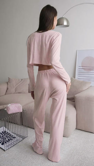 Long - sleeved trousers spring simple casual cardigan pajamas - Negative Apparel