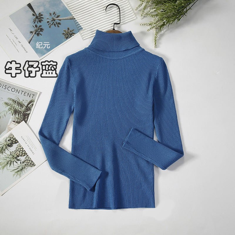 Long - sleeved turtleneck hi - neck solid color Korean style pullover sweater (24 colors) - Negative Apparel