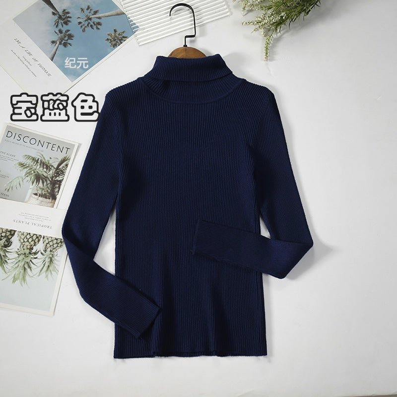 Long - sleeved turtleneck hi - neck solid color Korean style pullover sweater (24 colors) - Negative Apparel