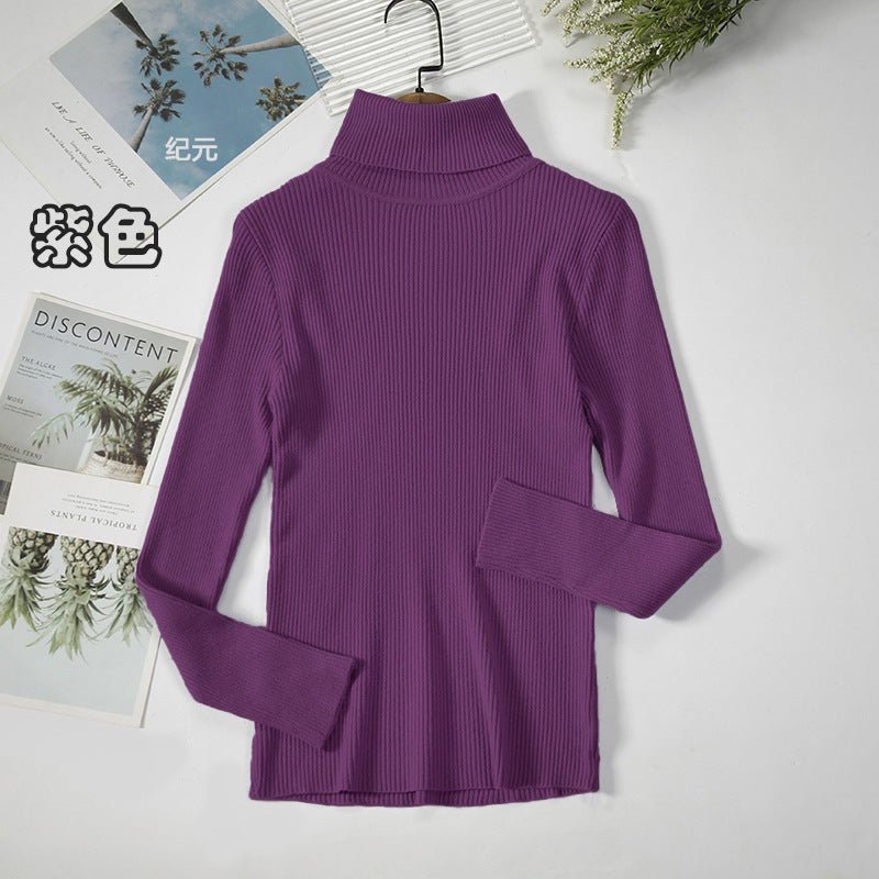 Long - sleeved turtleneck hi - neck solid color Korean style pullover sweater (24 colors) - Negative Apparel