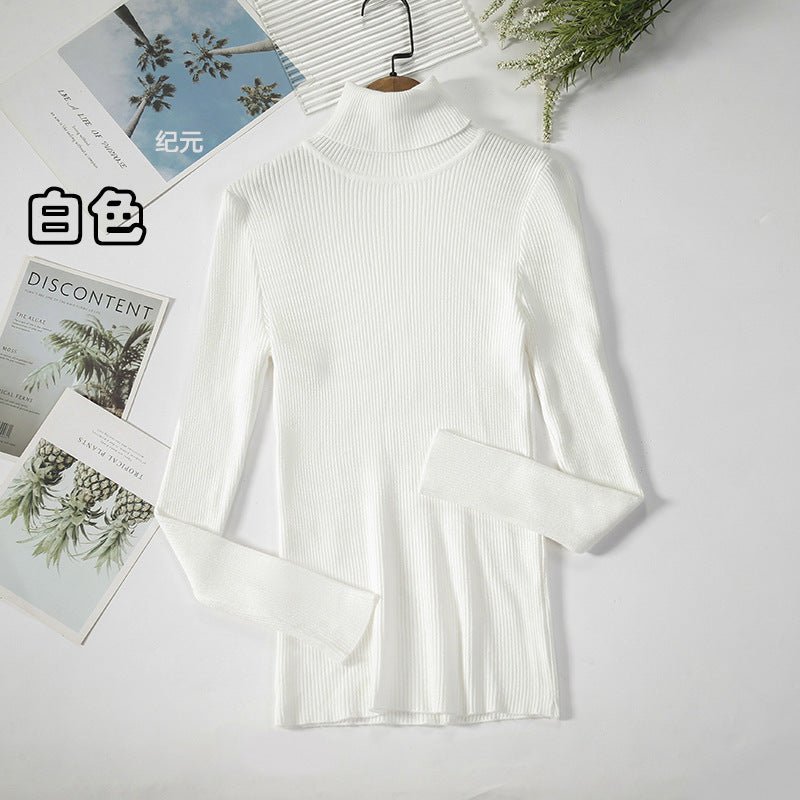 Long - sleeved turtleneck hi - neck solid color Korean style pullover sweater (24 colors) - Negative Apparel