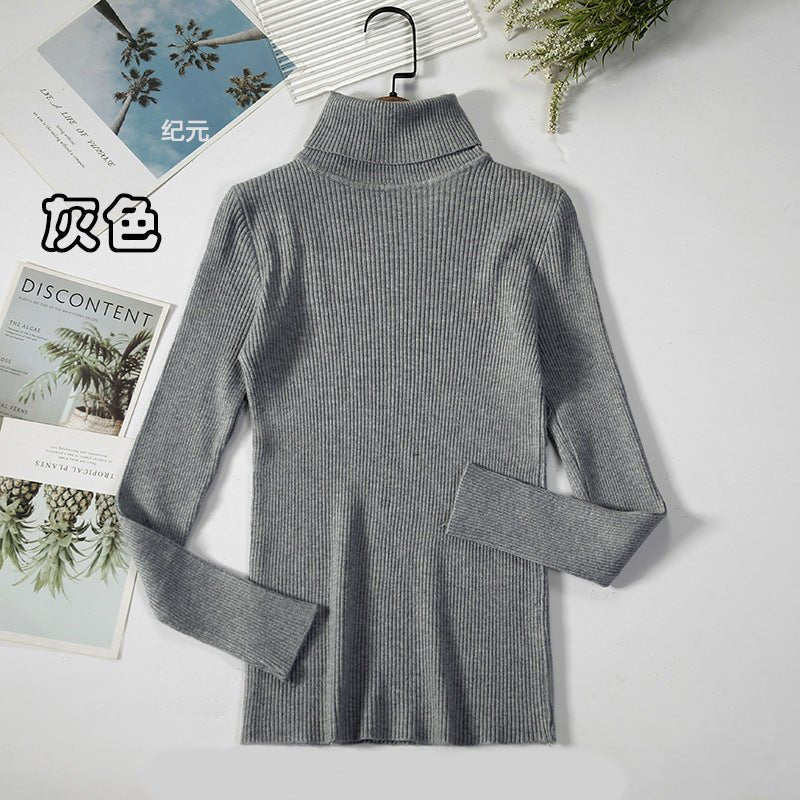 Long - sleeved turtleneck hi - neck solid color Korean style pullover sweater (24 colors) - Negative Apparel