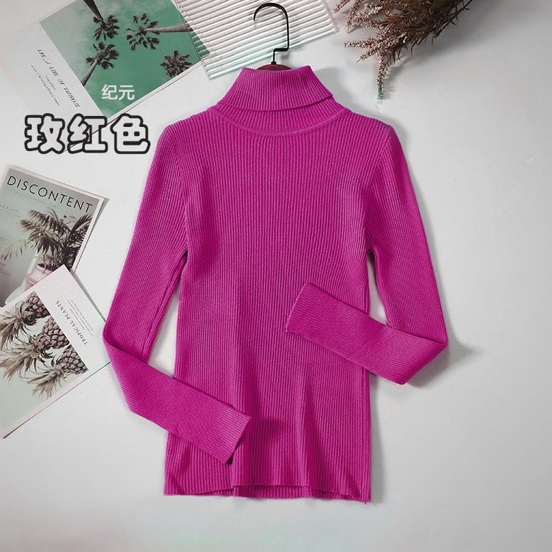 Long - sleeved turtleneck hi - neck solid color Korean style pullover sweater (24 colors) - Negative Apparel