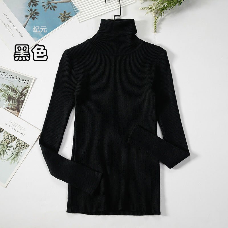 Long - sleeved turtleneck hi - neck solid color Korean style pullover sweater (24 colors) - Negative Apparel