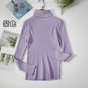Long - sleeved turtleneck hi - neck solid color Korean style pullover sweater (24 colors) - Negative Apparel