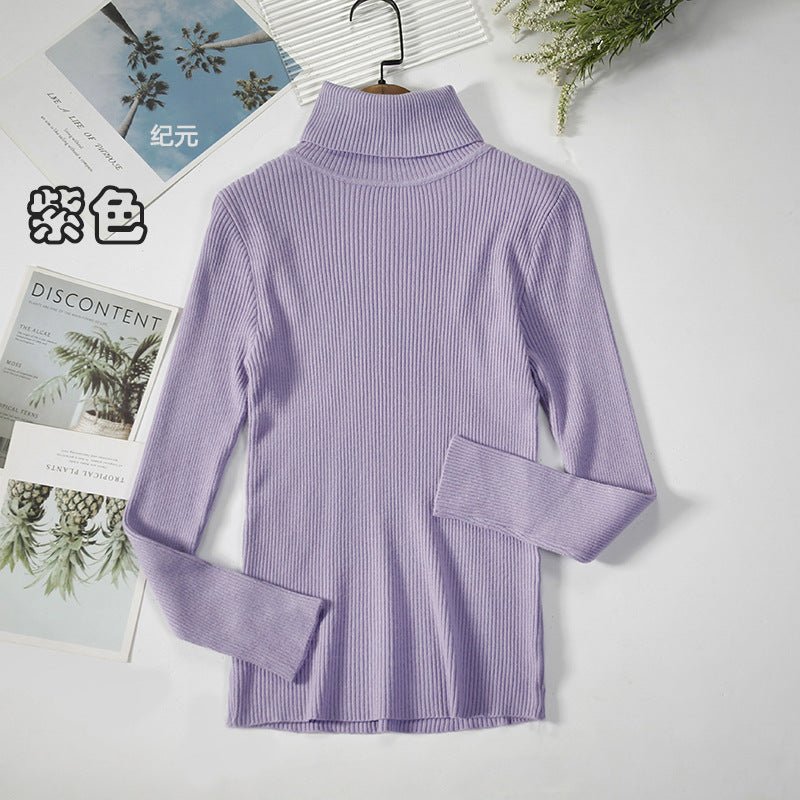 Long - sleeved turtleneck hi - neck solid color Korean style pullover sweater (24 colors) - Negative Apparel