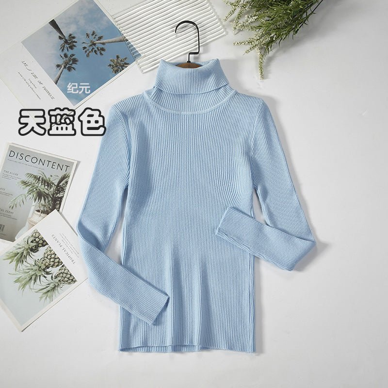 Long - sleeved turtleneck hi - neck solid color Korean style pullover sweater (24 colors) - Negative Apparel